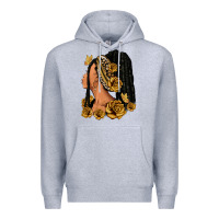 Heather Grey Gold roses afro woman Premium Hoodie - RanaPortraitStore