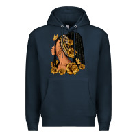 Navy Gold roses afro woman Premium Hoodie - RanaPortraitStore