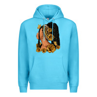 Ocean Blue Gold roses afro woman Premium Hoodie - RanaPortraitStore