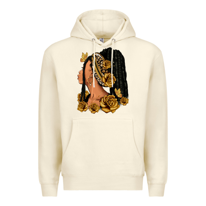 Gold Roses Afro Woman Premium Hoodie by RanaPortraitStore | Teevron