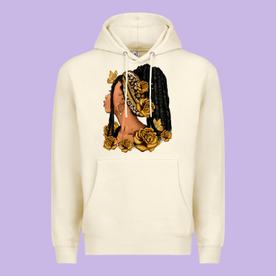 Gold Roses Afro Woman Premium Hoodie Designed By Ranaportraitstore