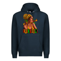 Navy Juneteenth freedom afro woman Premium Hoodie - RanaPortraitStore