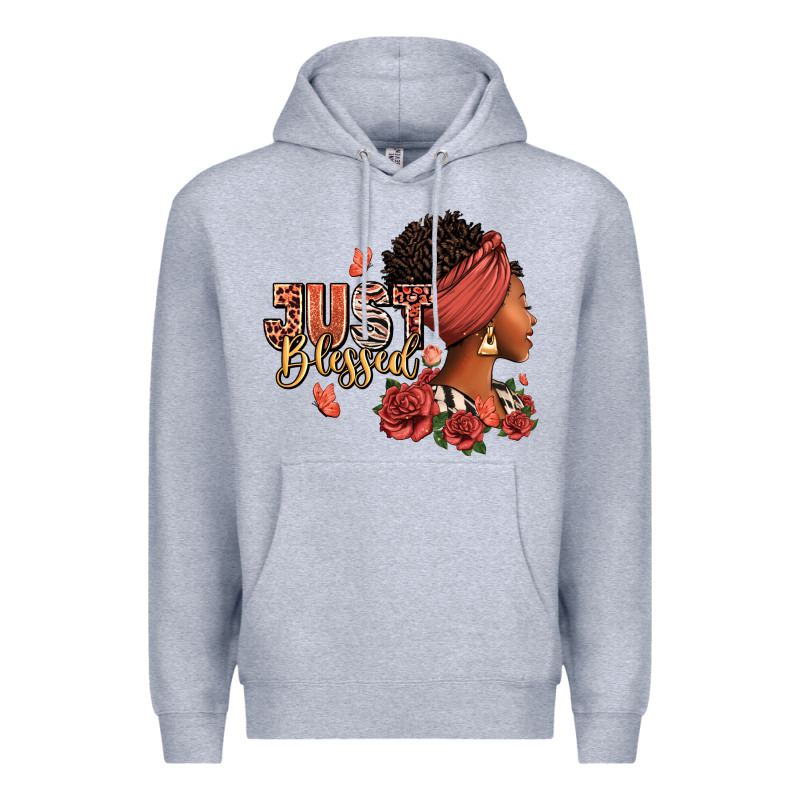 Just Blessed Afro Woman With Roses Premium Hoodie by RanaPortraitStore | Teevron