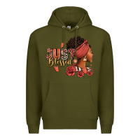 Army Green Just blessed afro woman with roses Premium Hoodie - RanaPortraitStore