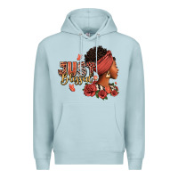 Blue Mist Just blessed afro woman with roses Premium Hoodie - RanaPortraitStore