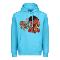 Ocean Blue Just blessed afro woman with roses Premium Hoodie - RanaPortraitStore
