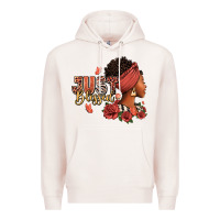 Pale Pink Just blessed afro woman with roses Premium Hoodie - RanaPortraitStore