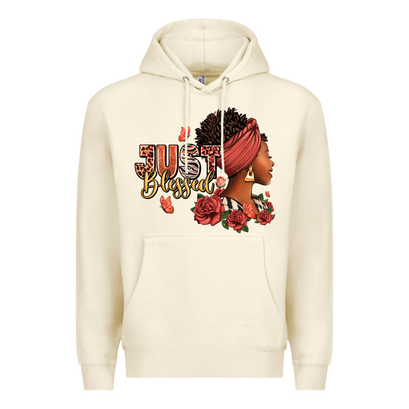 Just Blessed Afro Woman With Roses Premium Hoodie by RanaPortraitStore | Teevron