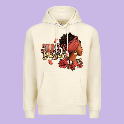 Just Blessed Afro Woman With Roses Premium Hoodie Designed By Ranaportraitstore