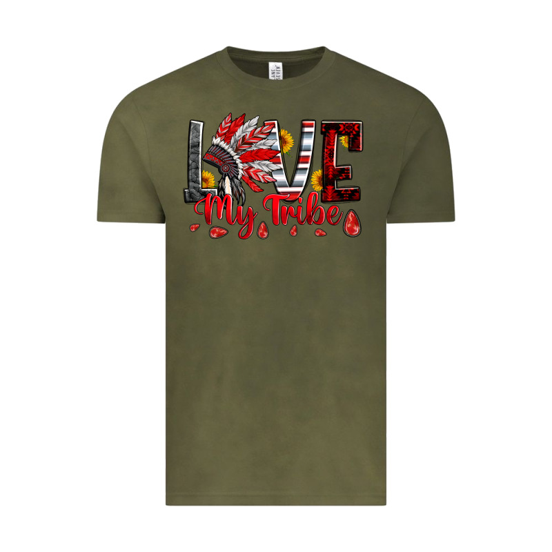 Red Black Grey White Love My Tribe Indian Headdres Vintage Tee by Artiststas | Teevron