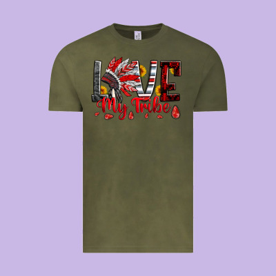 Red Black Grey White Love My Tribe Indian Headdres Vintage Tee Designed By Artiststas