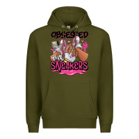 Army Green Obsessed with sneakers pink afro woman Premium Hoodie - RanaPortraitStore