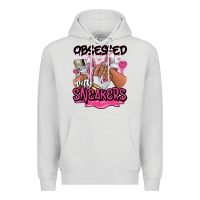 Dove Grey Obsessed with sneakers pink afro woman Premium Hoodie - RanaPortraitStore