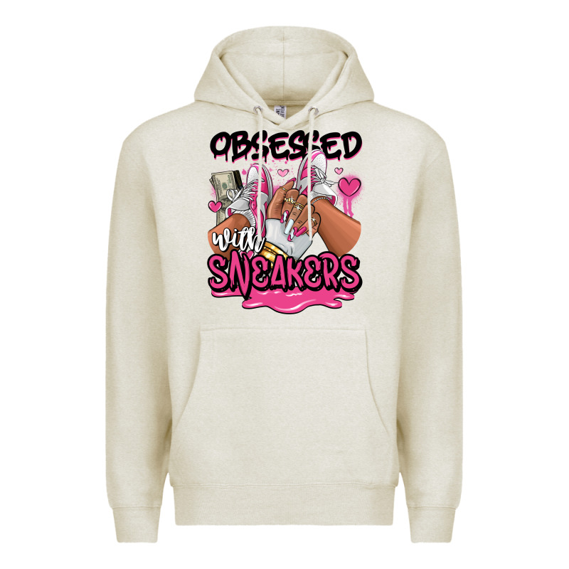 Obsessed With Sneakers Pink Afro Woman Premium Hoodie by RanaPortraitStore | Teevron
