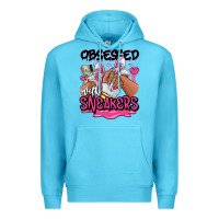 Ocean Blue Obsessed with sneakers pink afro woman Premium Hoodie - RanaPortraitStore