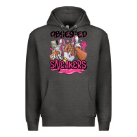 Charcoal Heather Obsessed with sneakers pink afro woman Premium Hoodie - RanaPortraitStore