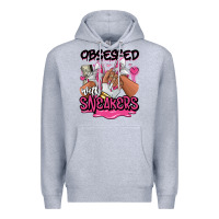 Heather Grey Obsessed with sneakers pink afro woman Premium Hoodie - RanaPortraitStore