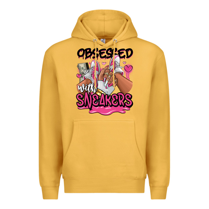 Obsessed With Sneakers Pink Afro Woman Premium Hoodie by RanaPortraitStore | Teevron