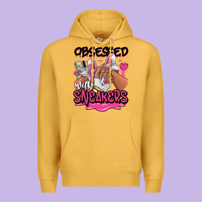 Obsessed With Sneakers Pink Afro Woman Premium Hoodie Designed By Ranaportraitstore
