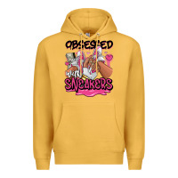 Mustard Obsessed with sneakers pink afro woman Premium Hoodie - RanaPortraitStore