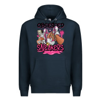 Navy Obsessed with sneakers pink afro woman Premium Hoodie - RanaPortraitStore