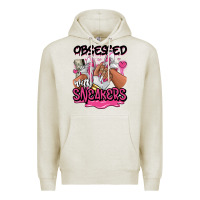Oatmeal Heather Obsessed with sneakers pink afro woman Premium Hoodie - RanaPortraitStore