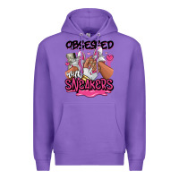 Purple Obsessed with sneakers pink afro woman Premium Hoodie - RanaPortraitStore