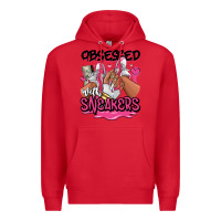 Red Obsessed with sneakers pink afro woman Premium Hoodie - RanaPortraitStore