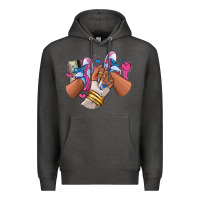 Charcoal Heather Pink and blue sneaker girl Premium Hoodie - RanaPortraitStore