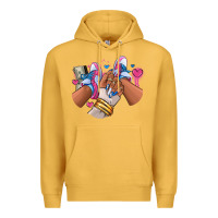 Mustard Pink and blue sneaker girl Premium Hoodie - RanaPortraitStore