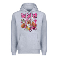 Heather Grey Pink and white sneaker girl Premium Hoodie - RanaPortraitStore