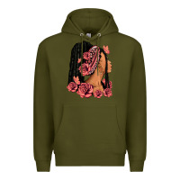 Army Green Pink roses afro woman Premium Hoodie - RanaPortraitStore