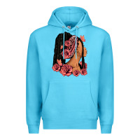 Ocean Blue Pink roses afro woman Premium Hoodie - RanaPortraitStore