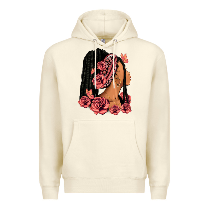 Pink Roses Afro Woman Premium Hoodie by RanaPortraitStore | Teevron