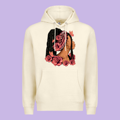 Pink Roses Afro Woman Premium Hoodie Designed By Ranaportraitstore