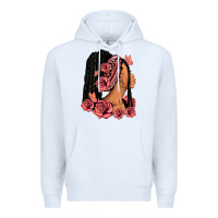 White Pink roses afro woman Premium Hoodie - RanaPortraitStore