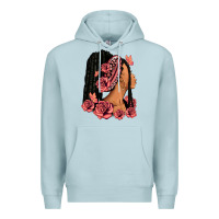 Blue Mist Pink roses afro woman Premium Hoodie - RanaPortraitStore