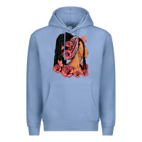 Colony Blue Pink roses afro woman Premium Hoodie - RanaPortraitStore