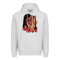 Dove Grey Pink roses afro woman Premium Hoodie - RanaPortraitStore