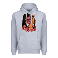 Heather Grey Pink roses afro woman Premium Hoodie - RanaPortraitStore