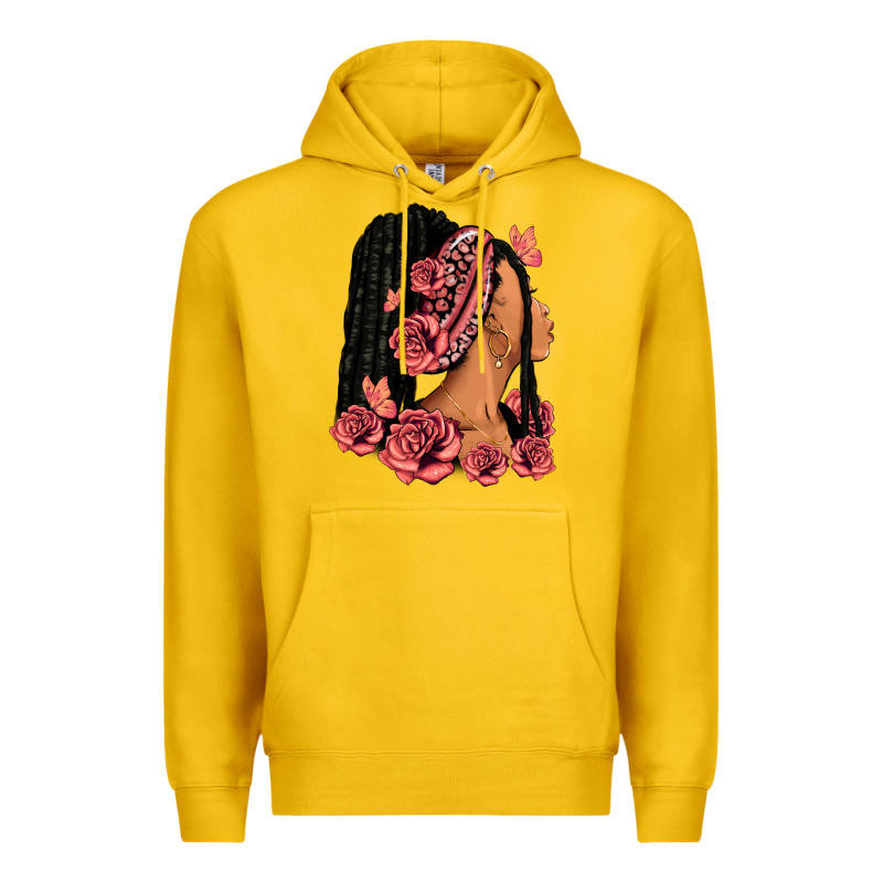 Pink Roses Afro Woman Premium Hoodie by RanaPortraitStore | Teevron