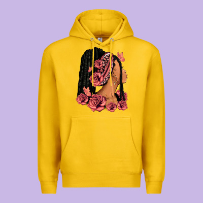 Pink Roses Afro Woman Premium Hoodie Designed By Ranaportraitstore