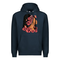 Navy Pink roses afro woman Premium Hoodie - RanaPortraitStore