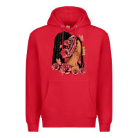 Red Pink roses afro woman Premium Hoodie - RanaPortraitStore