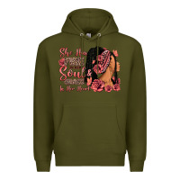 Army Green She has fire in her soul afro woman Premium Hoodie - RanaPortraitStore