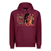 Burgundy She has fire in her soul afro woman Premium Hoodie - RanaPortraitStore
