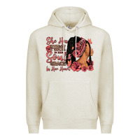 Oatmeal Heather She has fire in her soul afro woman Premium Hoodie - RanaPortraitStore