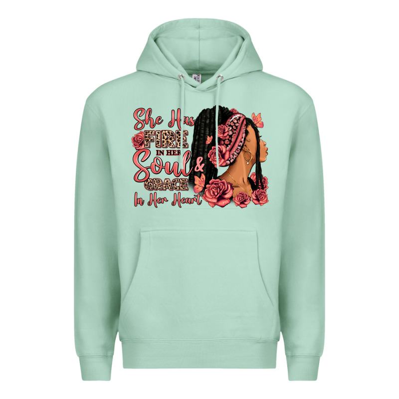 She Has Fire In Her Soul Afro Woman Premium Hoodie by RanaPortraitStore | Teevron
