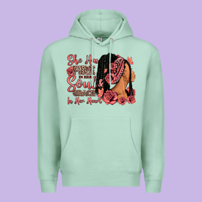 She Has Fire In Her Soul Afro Woman Premium Hoodie Designed By Ranaportraitstore
