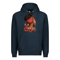 Navy She who kneels before god can stand before anyone Premium Hoodie - RanaPortraitStore
